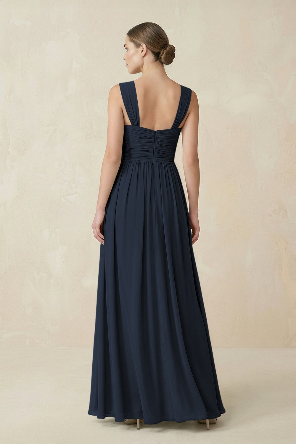 Sweetheart Pleated Chiffon A - Line Bridesmaid Dress in Dark Navy - KISS BRIDAL Bridesmaid Dresses