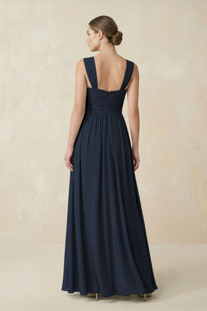 Sweetheart Pleated Chiffon A - Line Bridesmaid Dress in Dark Navy - SHE IS ME Bridesmaid Dresses