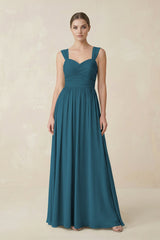 Sweetheart Pleated Chiffon A - Line Bridesmaid Dress in Dark Teal - KISS BRIDAL Bridesmaid Dresses