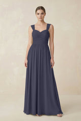 Sweetheart Pleated Chiffon A - Line Bridesmaid Dress in Dusk Blue - KISS BRIDAL Bridesmaid Dresses