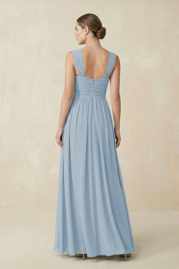 Sweetheart Pleated Chiffon A - Line Bridesmaid Dress in Dusty Blue - SHE IS ME Bridesmaid Dresses