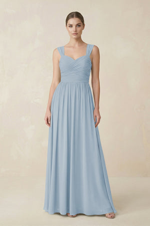 Sweetheart Pleated Chiffon A - Line Bridesmaid Dress in Dusty Blue - SHE IS ME Bridesmaid Dresses