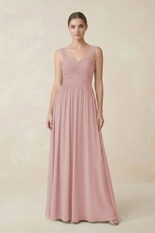Sweetheart Pleated Chiffon A - Line Bridesmaid Dress in Dusty Rose - SHE IS ME Bridesmaid Dresses