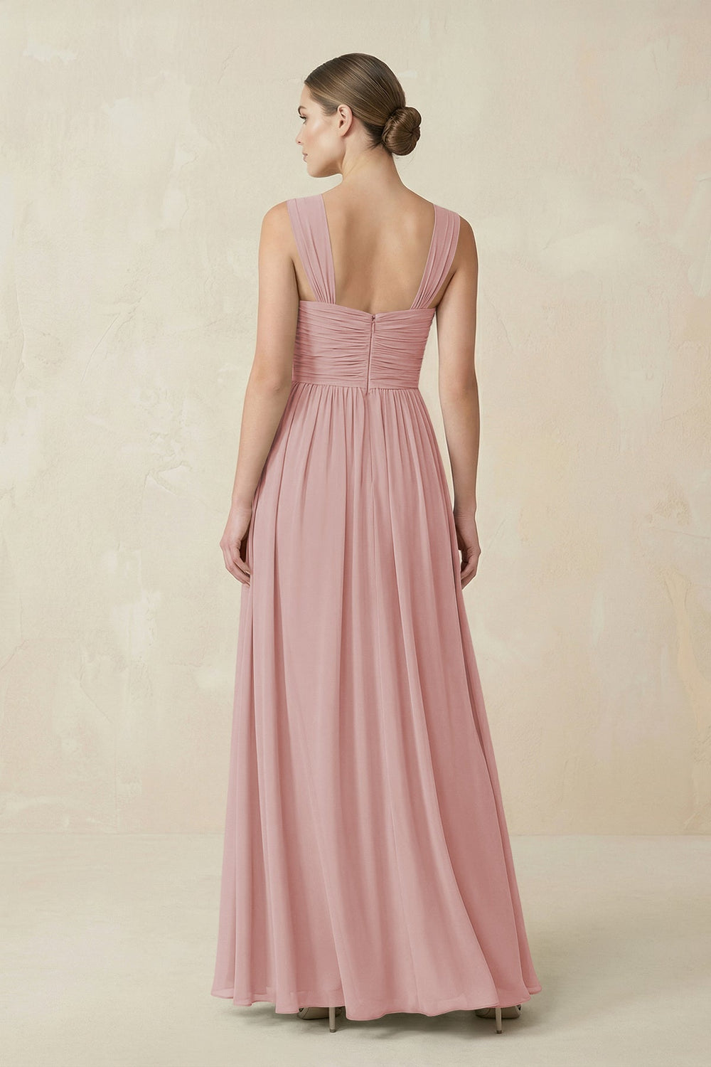 Sweetheart Pleated Chiffon A - Line Bridesmaid Dress in Dusty Rose - KISS BRIDAL Bridesmaid Dresses