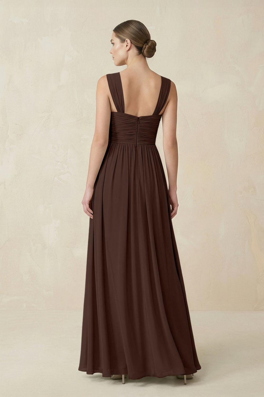 Sweetheart Pleated Chiffon A - Line Bridesmaid Dress in Espresso - KISS BRIDAL Bridesmaid Dresses
