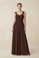 Sweetheart Pleated Chiffon A - Line Bridesmaid Dress in Espresso - SHE IS ME Bridesmaid Dresses