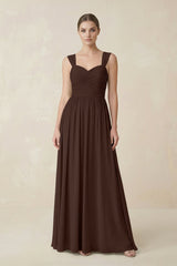 Sweetheart Pleated Chiffon A - Line Bridesmaid Dress in Espresso - KISS BRIDAL Bridesmaid Dresses