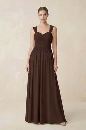 Sweetheart Pleated Chiffon A - Line Bridesmaid Dress in Espresso - SHE IS ME Bridesmaid Dresses