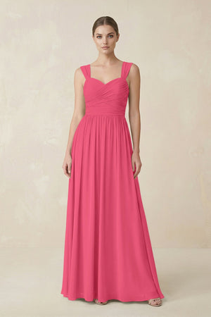 Sweetheart Pleated Chiffon A - Line Bridesmaid Dress in Fuchsia - SHE IS ME Bridesmaid Dresses