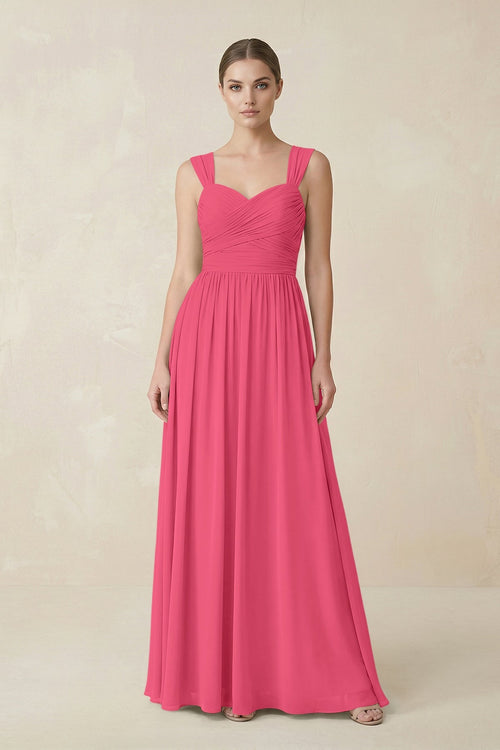 Sweetheart Pleated Chiffon A - Line Bridesmaid Dress in Fuchsia - SHE IS ME Bridesmaid Dresses