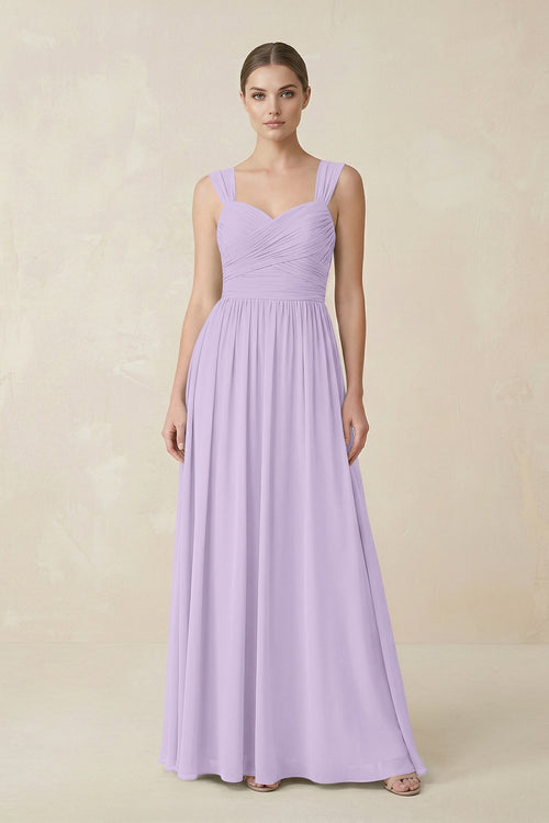 Sweetheart Pleated Chiffon A - Line Bridesmaid Dress in Lavender - SHE IS ME Bridesmaid Dresses