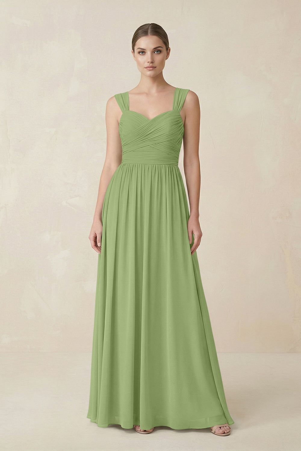 Sweetheart Pleated Chiffon A - Line Bridesmaid Dress in Matcha - KISS BRIDAL Bridesmaid Dresses
