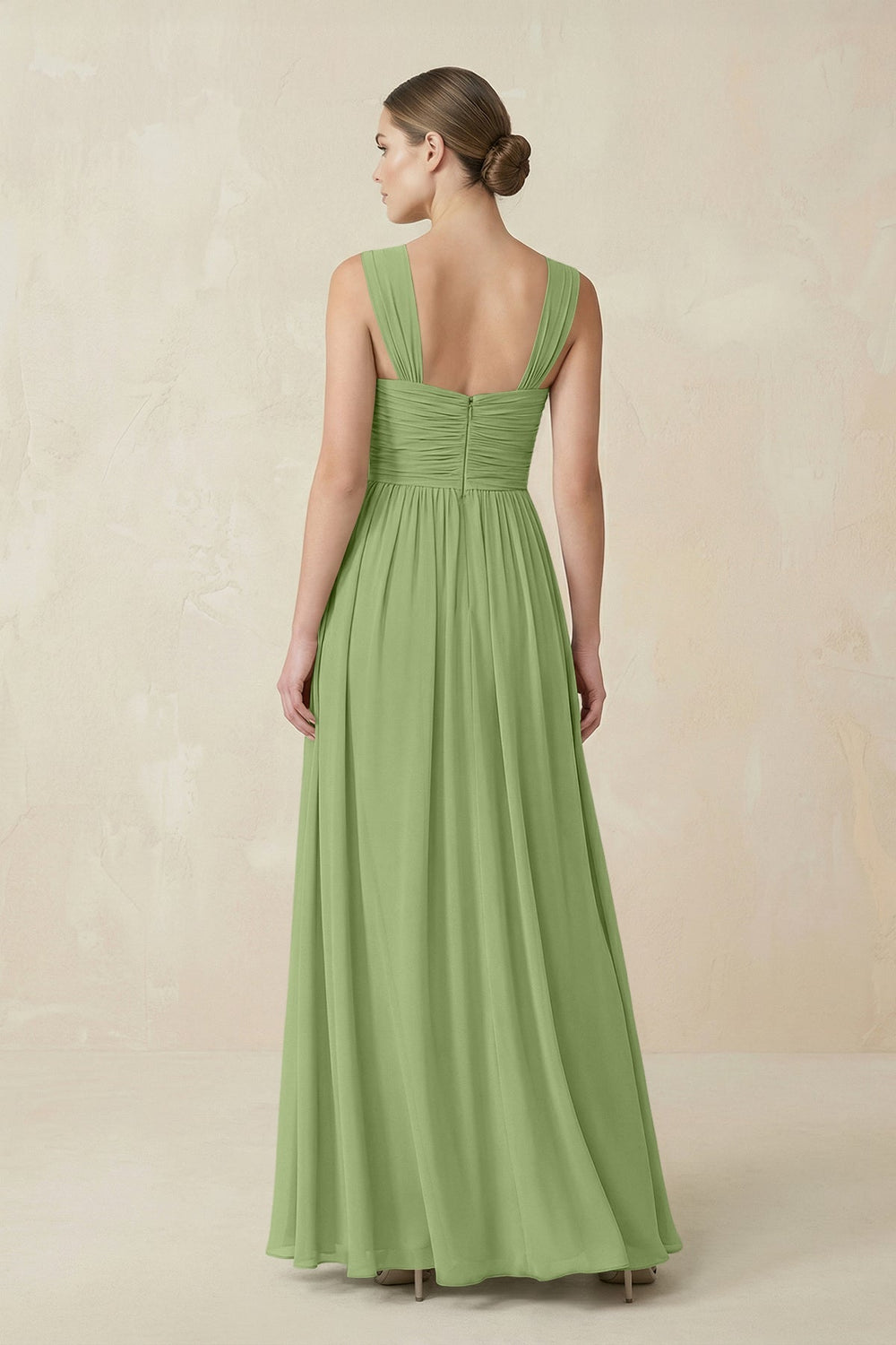 Sweetheart Pleated Chiffon A - Line Bridesmaid Dress in Matcha - KISS BRIDAL Bridesmaid Dresses