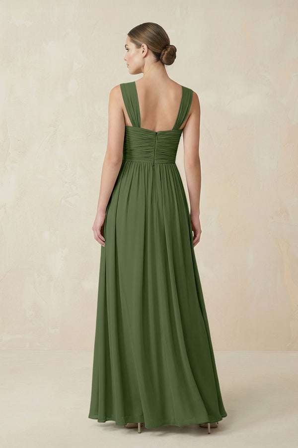 Sweetheart Pleated Chiffon A-Line Bridesmaid Dress in Moss (2) | KISSBRIDAL