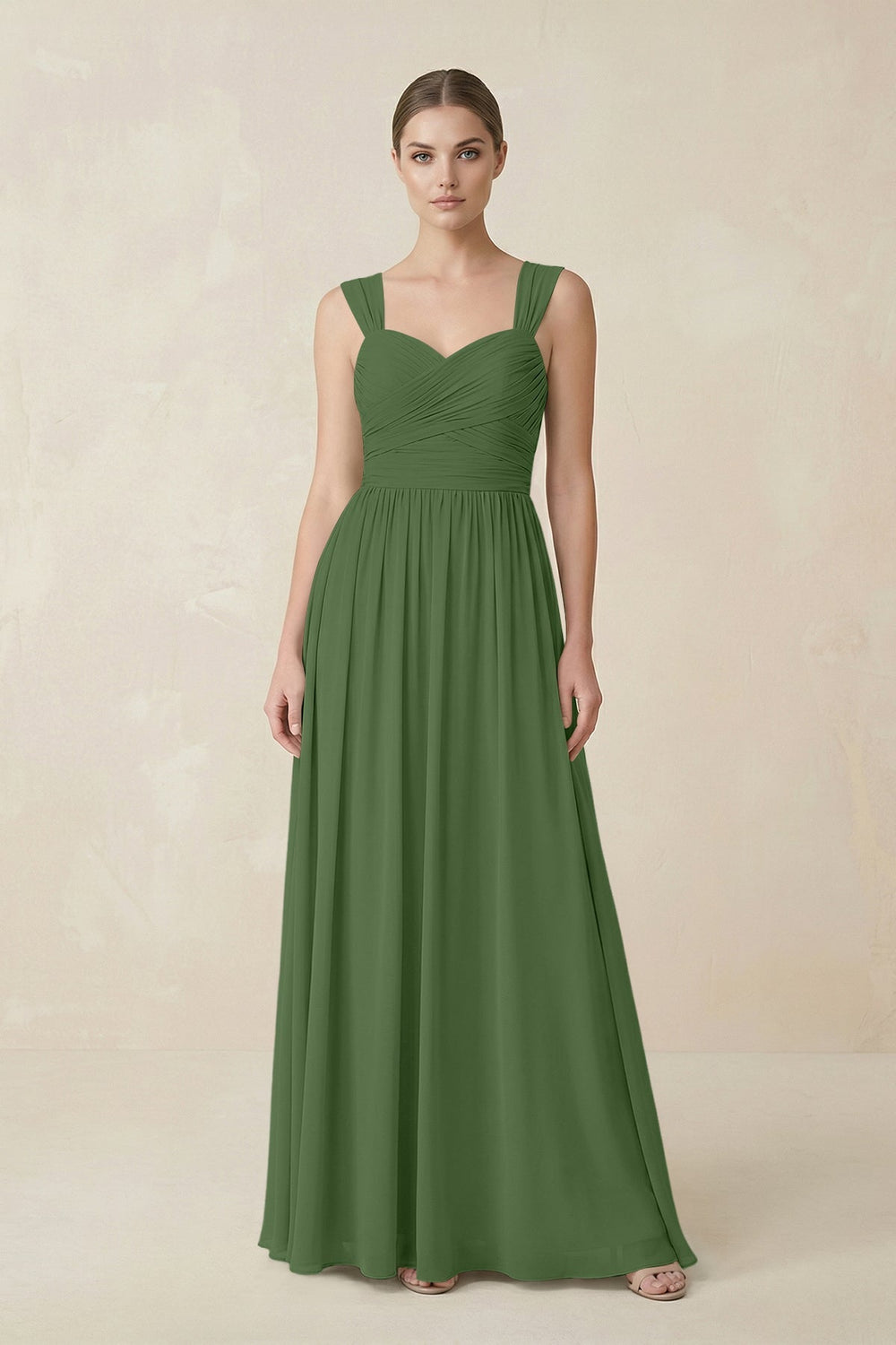 Sweetheart Pleated Chiffon A - Line Bridesmaid Dress in Moss - KISS BRIDAL Bridesmaid Dresses