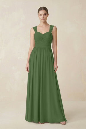 Sweetheart Pleated Chiffon A - Line Bridesmaid Dress in Moss - SHE IS ME Bridesmaid Dresses