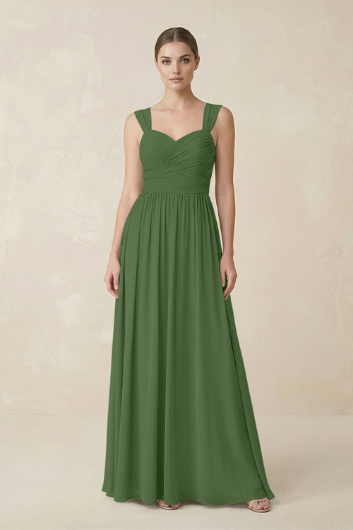 Sweetheart Pleated Chiffon A - Line Bridesmaid Dress in Moss - SHE IS ME Bridesmaid Dresses