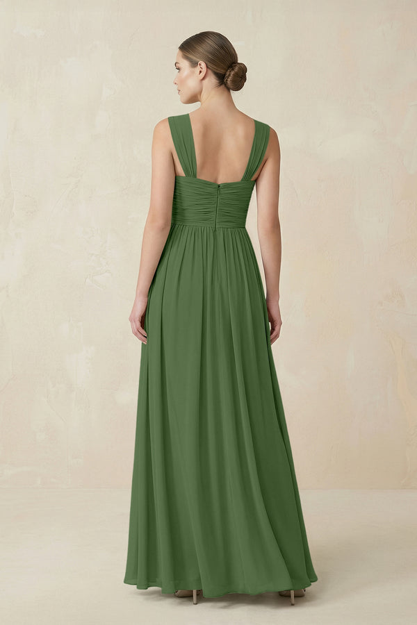 Sweetheart Pleated Chiffon A - Line Bridesmaid Dress in Moss - SHE IS ME Bridesmaid Dresses