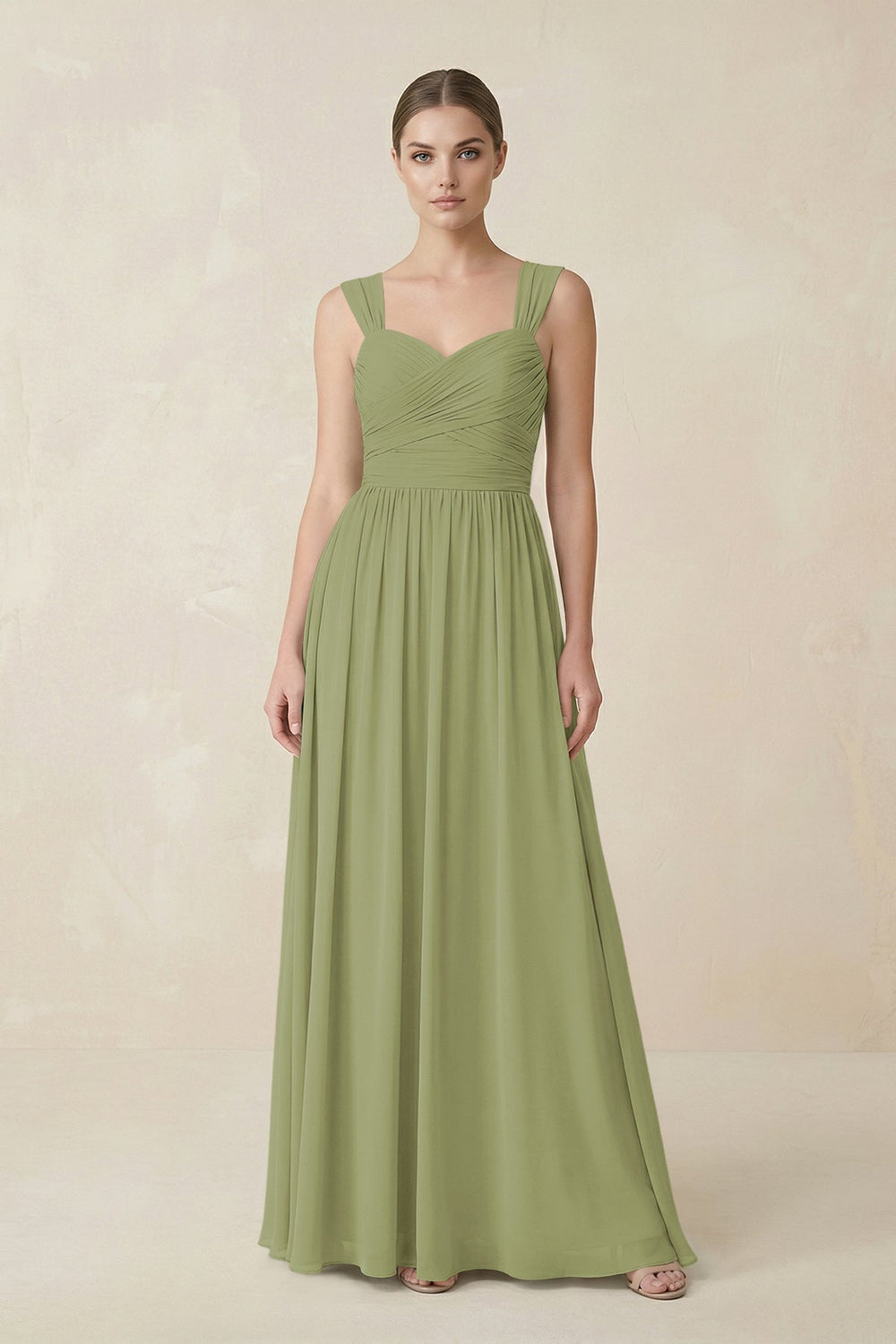 Sweetheart Pleated Chiffon A - Line Bridesmaid Dress in Moss Green - KISS BRIDAL Bridesmaid Dresses