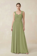 Sweetheart Pleated Chiffon A - Line Bridesmaid Dress in Moss Green - SHE IS ME Bridesmaid Dresses