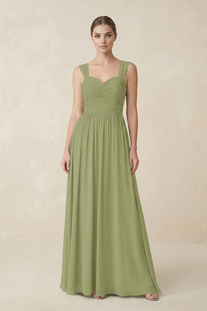 Sweetheart Pleated Chiffon A - Line Bridesmaid Dress in Moss Green - SHE IS ME Bridesmaid Dresses