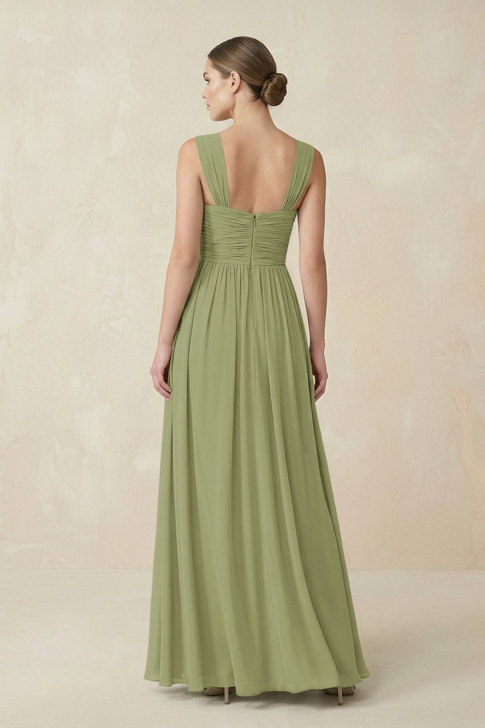 Sweetheart Pleated Chiffon A - Line Bridesmaid Dress in Moss Green - KISS BRIDAL Bridesmaid Dresses