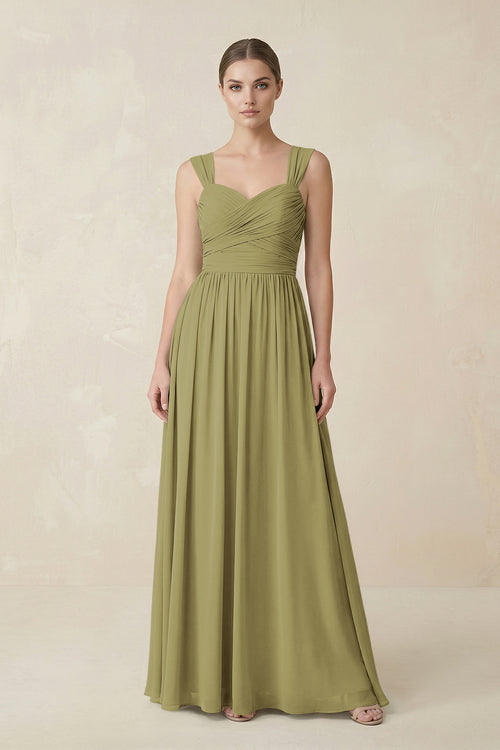 Sweetheart Pleated Chiffon A-Line Bridesmaid Dress in Moss Green | KISSBRIDAL