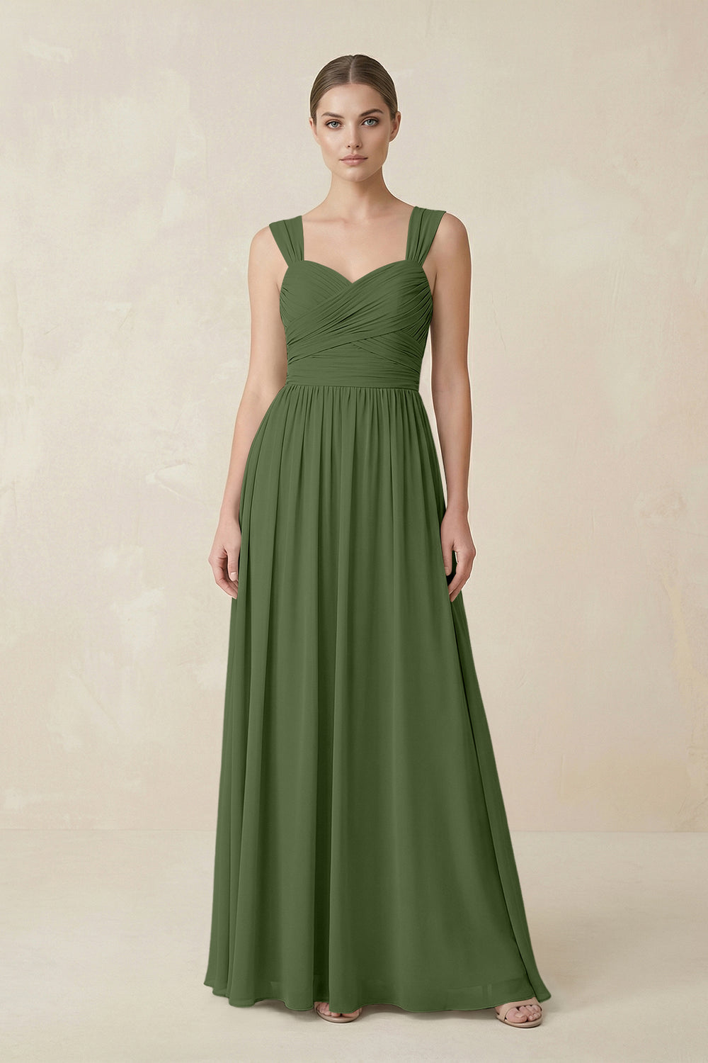 Sweetheart Pleated Chiffon A-Line Bridesmaid Dress in Moss