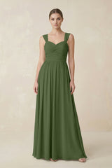 Sweetheart Pleated Chiffon A-Line Bridesmaid Dress in Moss | KISSBRIDAL