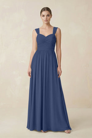 Sweetheart Pleated Chiffon A - Line Bridesmaid Dress in Navy - SHE IS ME Bridesmaid Dresses