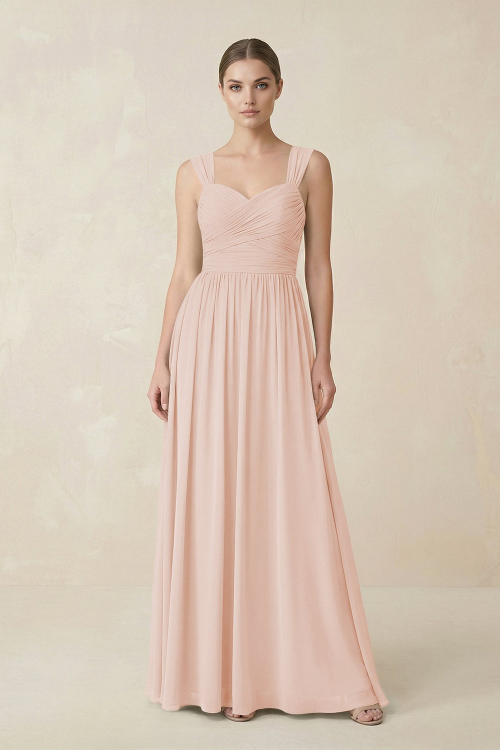 Sweetheart Pleated Chiffon A - Line Bridesmaid Dress in Pale Blush - SHE IS ME Bridesmaid Dresses