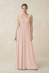 Sweetheart Pleated Chiffon A - Line Bridesmaid Dress in Pale Blush - KISS BRIDAL Bridesmaid Dresses