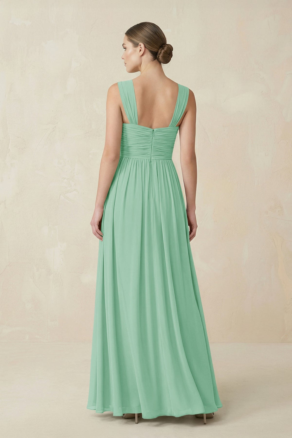 Sweetheart Pleated Chiffon A - Line Bridesmaid Dress in Pale Pistachio - KISS BRIDAL Bridesmaid Dresses