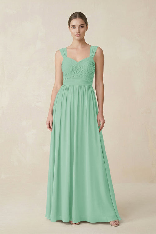 Sweetheart Pleated Chiffon A - Line Bridesmaid Dress in Pale Pistachio - SHE IS ME Bridesmaid Dresses