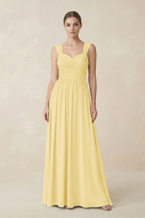 Sweetheart Pleated Chiffon A - Line Bridesmaid Dress in Pastel Yellow - SHE IS ME Bridesmaid Dresses