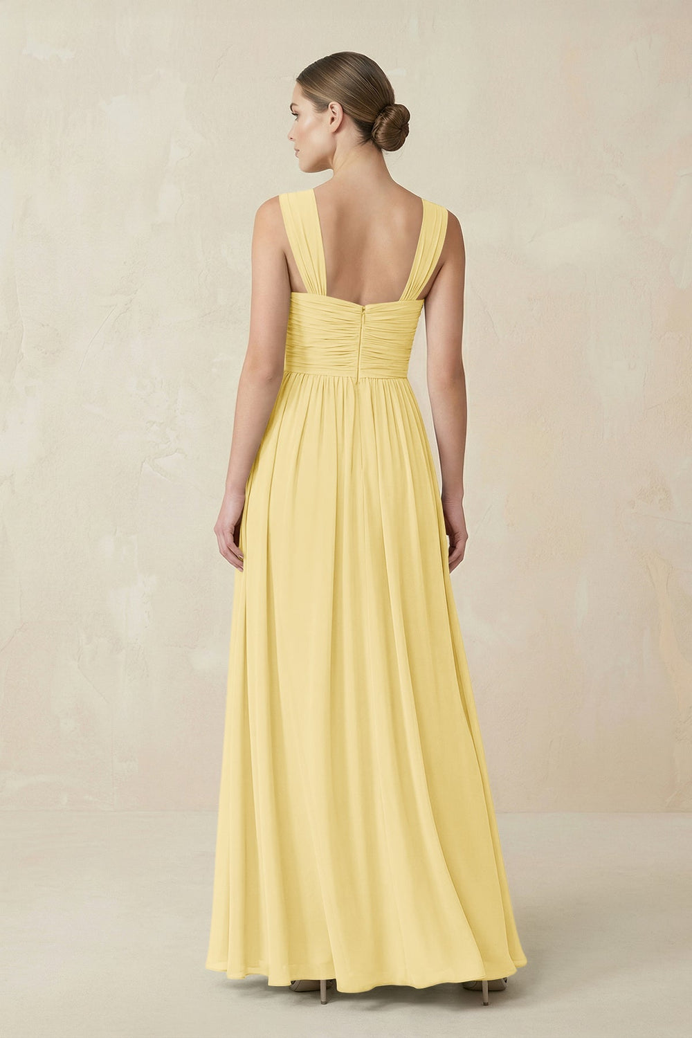 Sweetheart Pleated Chiffon A - Line Bridesmaid Dress in Pastel Yellow - KISS BRIDAL Bridesmaid Dresses