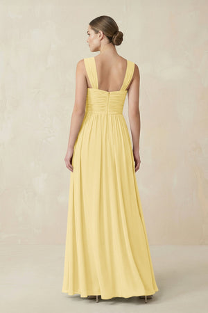 Sweetheart Pleated Chiffon A - Line Bridesmaid Dress in Pastel Yellow - SHE IS ME Bridesmaid Dresses