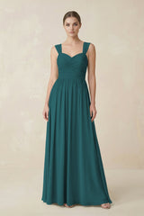 Sweetheart Pleated Chiffon A - Line Bridesmaid Dress in Pine - KISS BRIDAL Bridesmaid Dresses