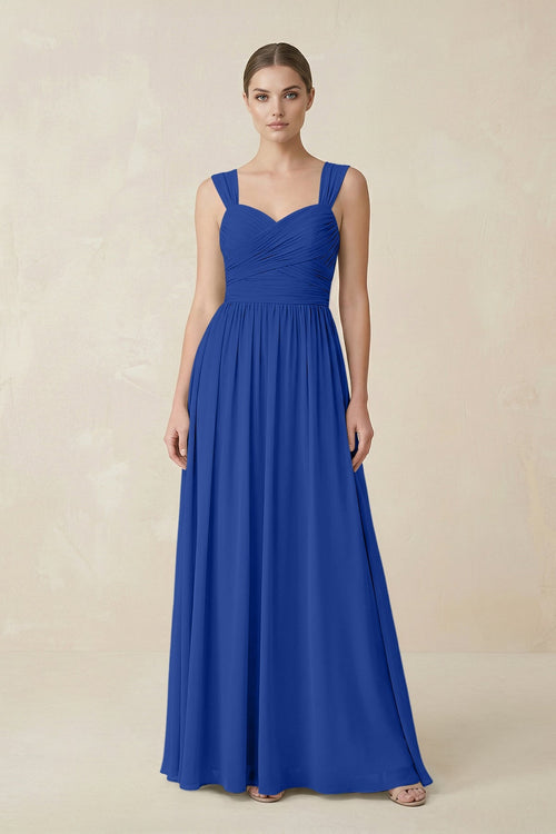 Sweetheart Pleated Chiffon A - Line Bridesmaid Dress in Royal Blue - SHE IS ME Bridesmaid Dresses
