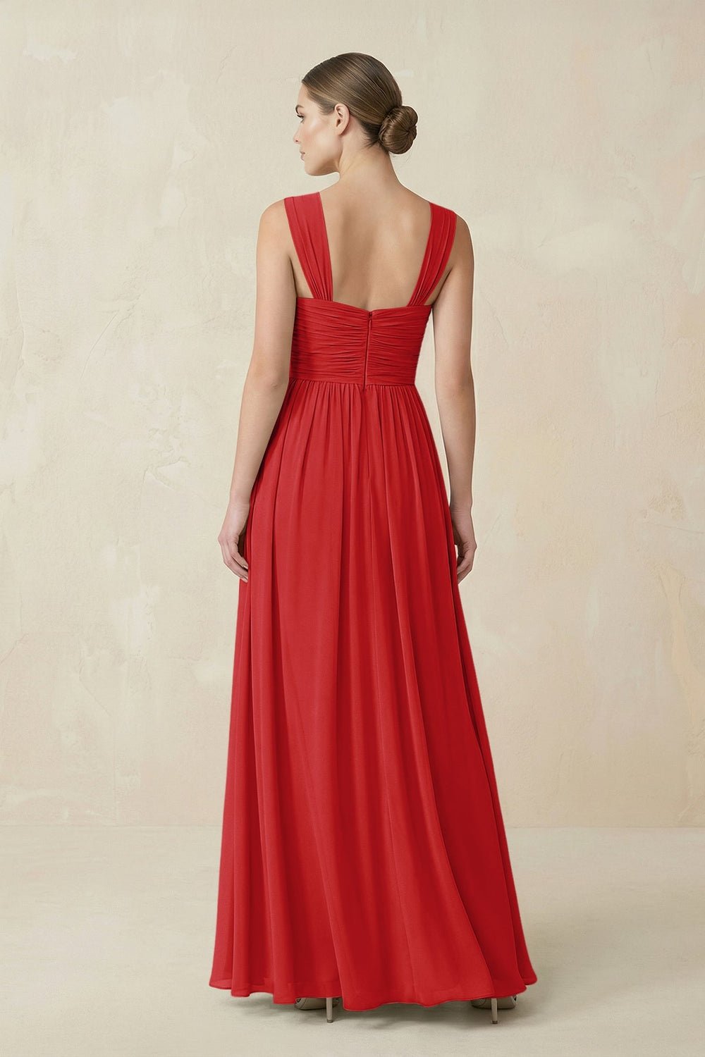 Sweetheart Pleated Chiffon A - Line Bridesmaid Dress in Ruby Red - KISS BRIDAL Bridesmaid Dresses
