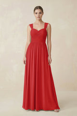 Sweetheart Pleated Chiffon A - Line Bridesmaid Dress in Ruby Red - KISS BRIDAL Bridesmaid Dresses