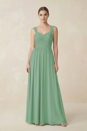 Sweetheart Pleated Chiffon A - Line Bridesmaid Dress in Sea Glass - SHE IS ME Bridesmaid Dresses