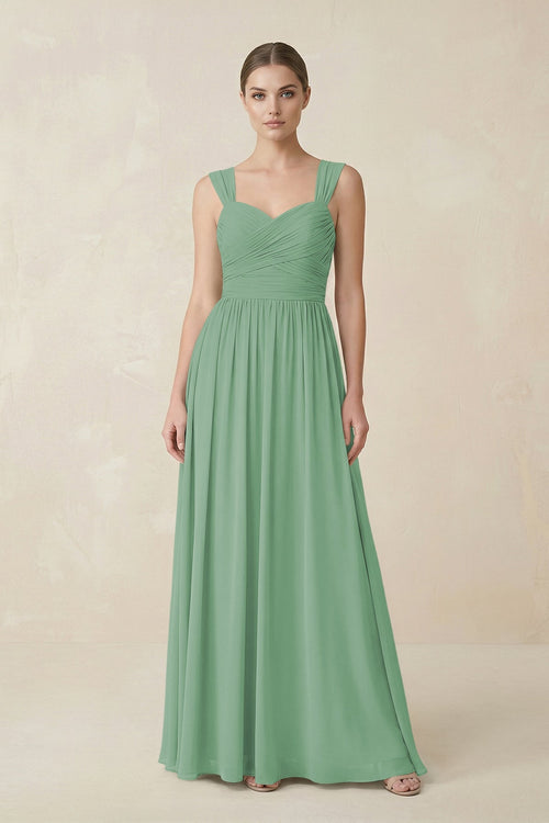 Sweetheart Pleated Chiffon A - Line Bridesmaid Dress in Sea Glass - SHE IS ME Bridesmaid Dresses