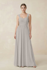 Sweetheart Pleated Chiffon A - Line Bridesmaid Dress in Silver - KISS BRIDAL Bridesmaid Dresses