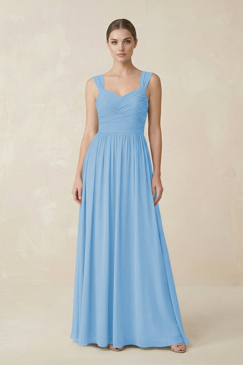 Sweetheart Pleated Chiffon A - Line Bridesmaid Dress in Steel Blue - SHE IS ME Bridesmaid Dresses