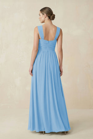 Sweetheart Pleated Chiffon A - Line Bridesmaid Dress in Steel Blue - SHE IS ME Bridesmaid Dresses