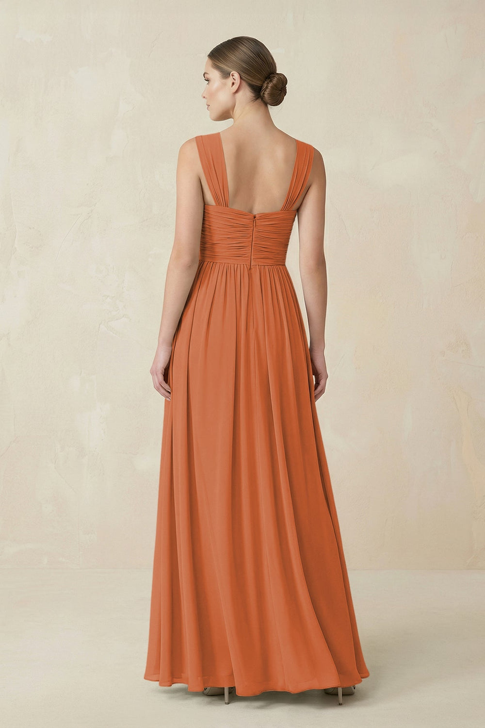 Sweetheart Pleated Chiffon A - Line Bridesmaid Dress in Terracotta - KISS BRIDAL Bridesmaid Dresses