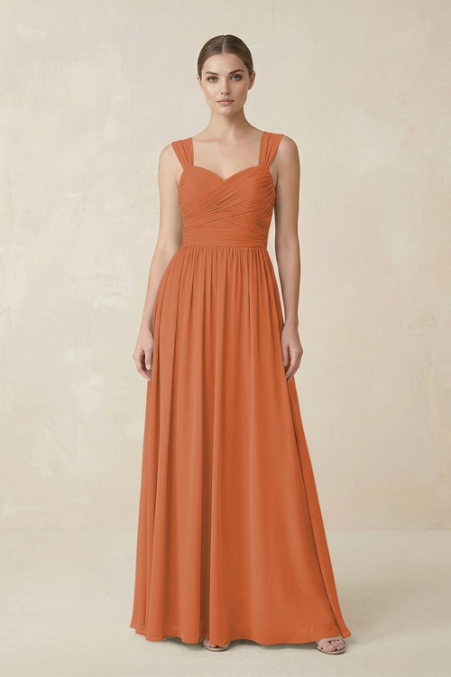 Sweetheart Pleated Chiffon A - Line Bridesmaid Dress in Terracotta - SHE IS ME Bridesmaid Dresses