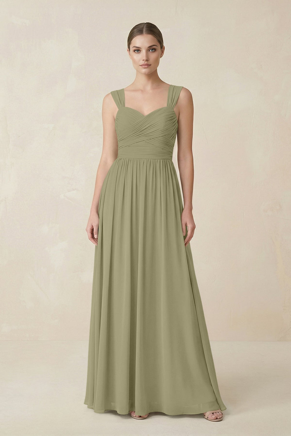 Sweetheart Pleated Chiffon A - Line Bridesmaid Dress in Thyme - KISS BRIDAL Bridesmaid Dresses