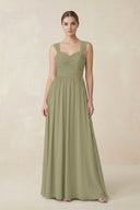 Sweetheart Pleated Chiffon A - Line Bridesmaid Dress in Thyme - SHE IS ME Bridesmaid Dresses
